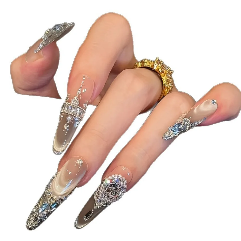 Victoria Cat Eye (DN-01) rose nude with champagne shift almond press-on nails, view 2