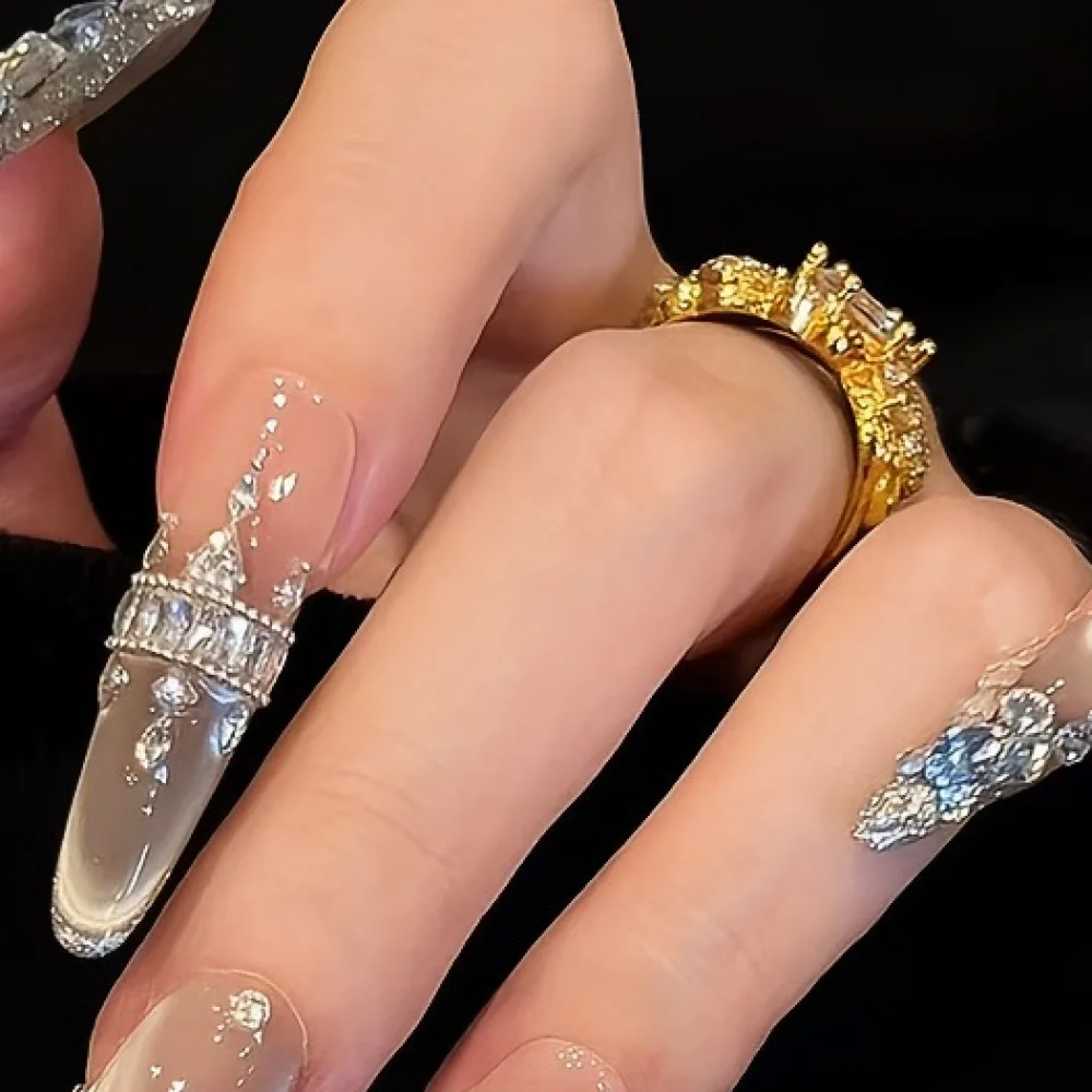 Victoria Cat Eye (DN-01) rose nude with champagne shift almond press-on nails, view 3