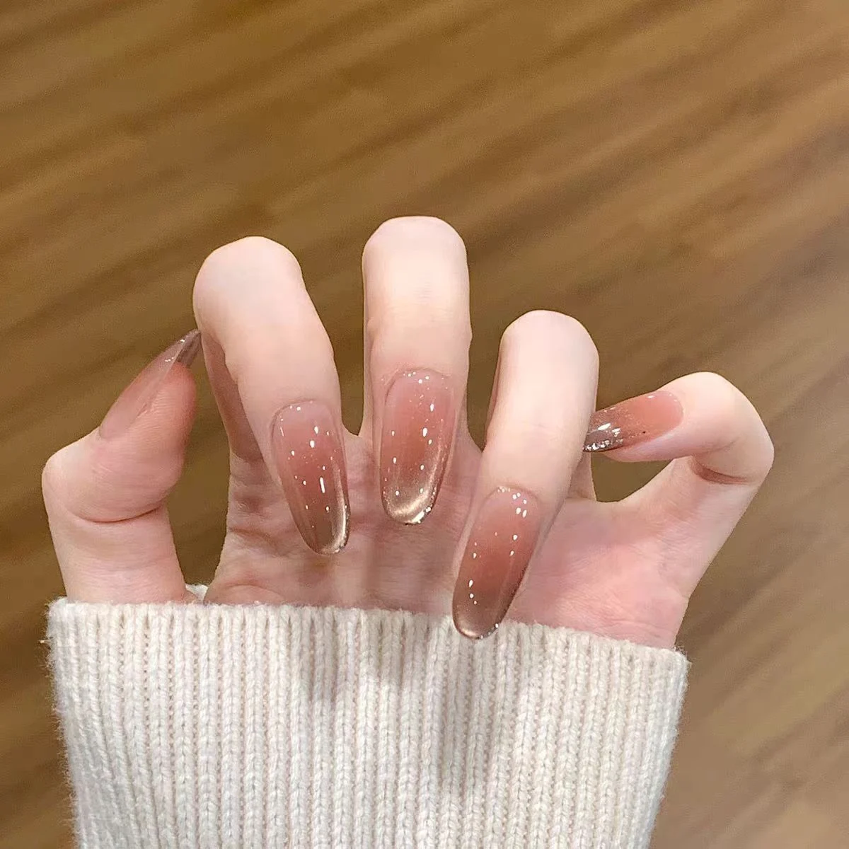 Icy Brown Ombre (DN-04) iced brown almond press-on nails, view 2