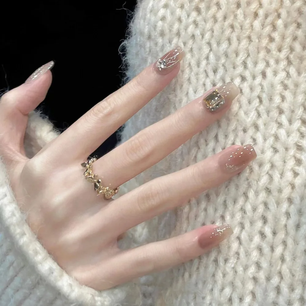 Nude Jelly Gloss (DN-08) sheer nude oval press-on nails, view 1