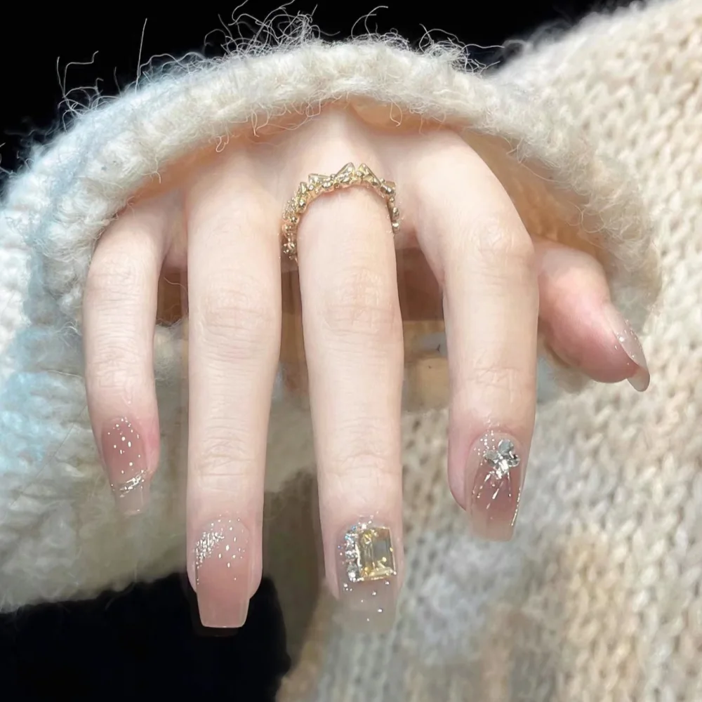 Nude Jelly Gloss (DN-08) sheer nude oval press-on nails, view 2
