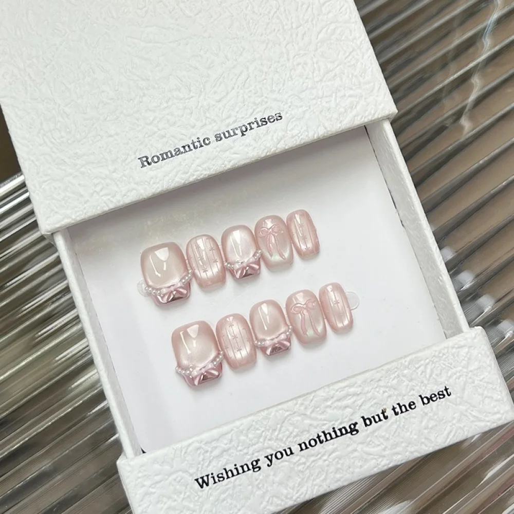 Peach French Cat Eye press-on nail set