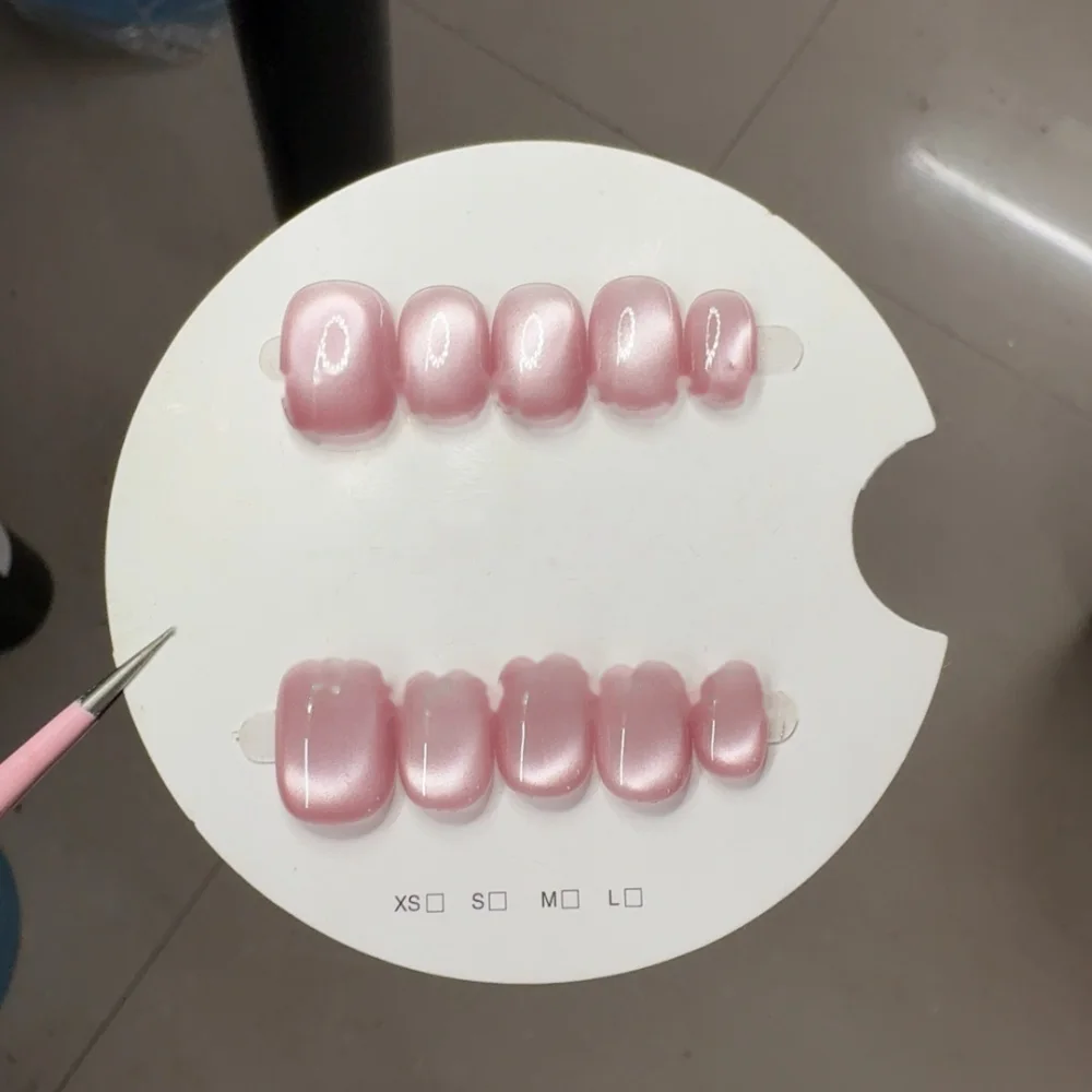 Glass Cat Eye Volume (DN-10) milk tea almond press-on nails, view 1