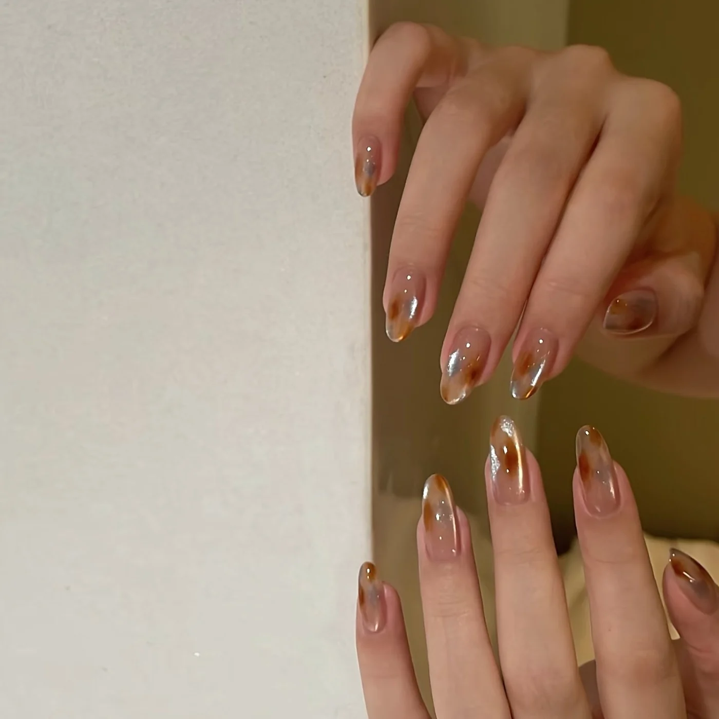 Icy Blue Amber (DN-12) icy blue / amber almond press-on nails, view 2