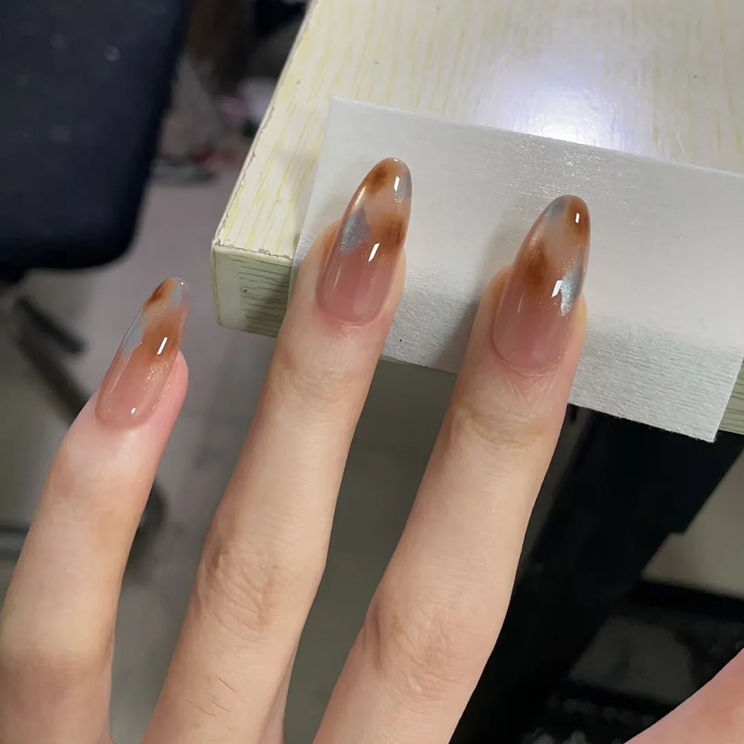 Icy Blue Amber (DN-12) icy blue / amber almond press-on nails, view 3