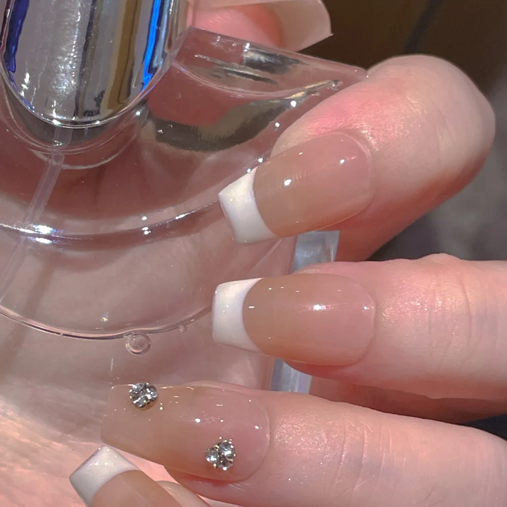 Mocha French (DN-21) mocha nude almond press-on nails, view 2