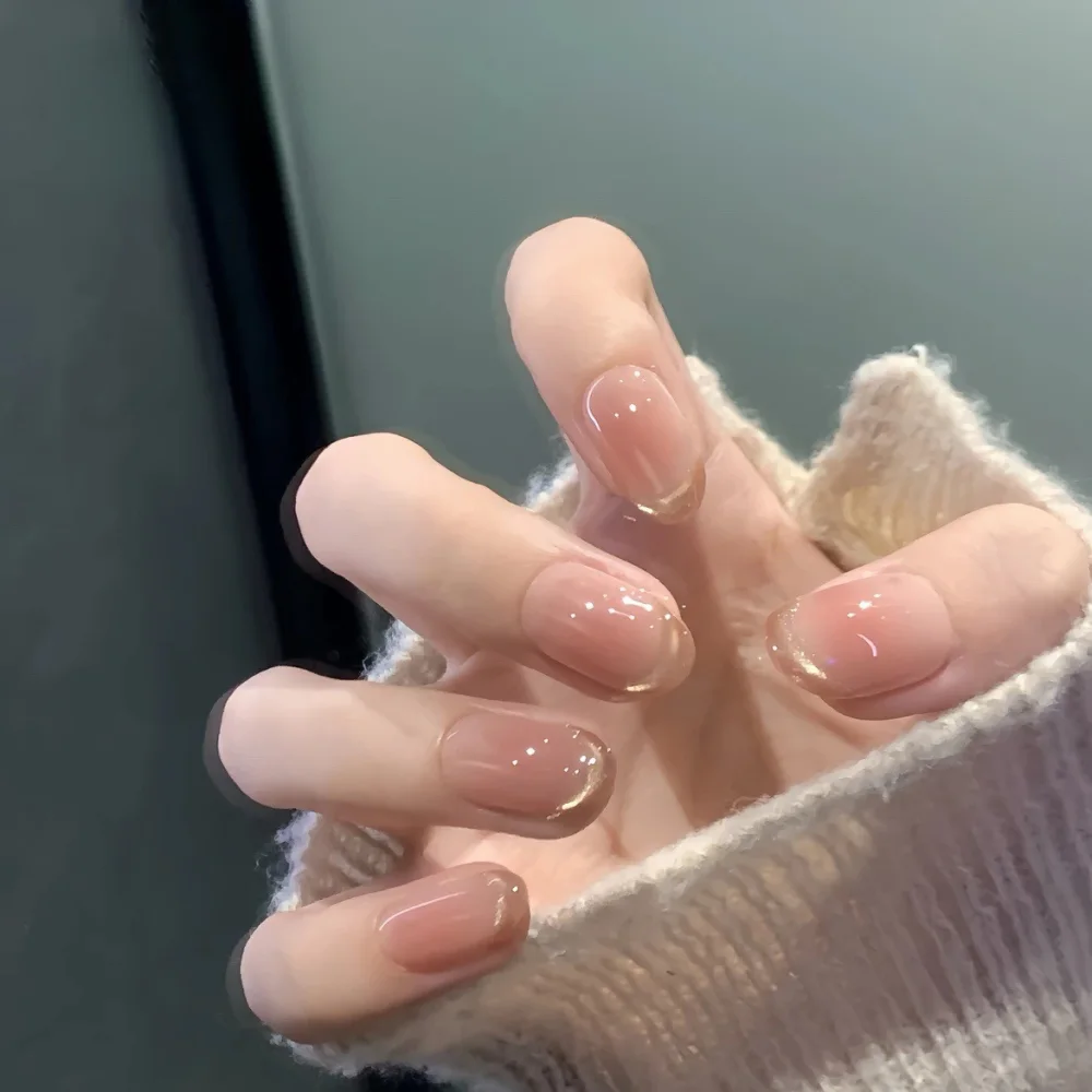 Autumn Tea French (DN-23) tea brown square press-on nails, view 1