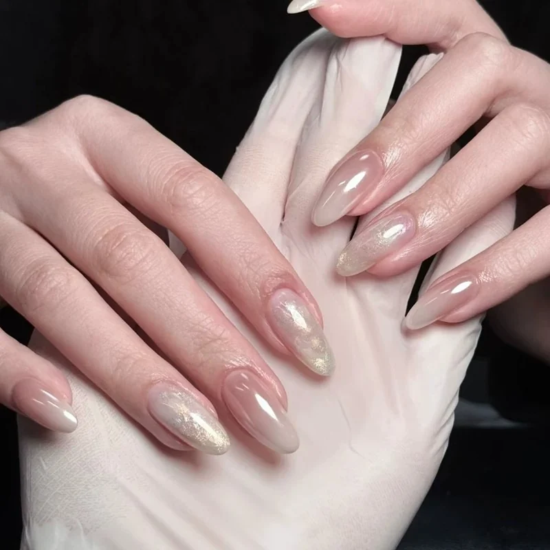 Milky Chrome (DN-24) milk / pearl almond press-on nails, view 3